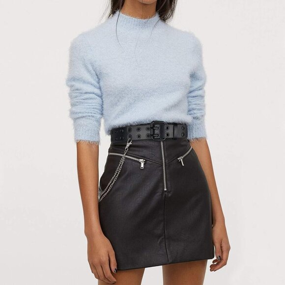 Men's All Black Double Prong Alloy Buckle Vintage Punk Jeans Pu Leather Belts - Picture 2 of 5